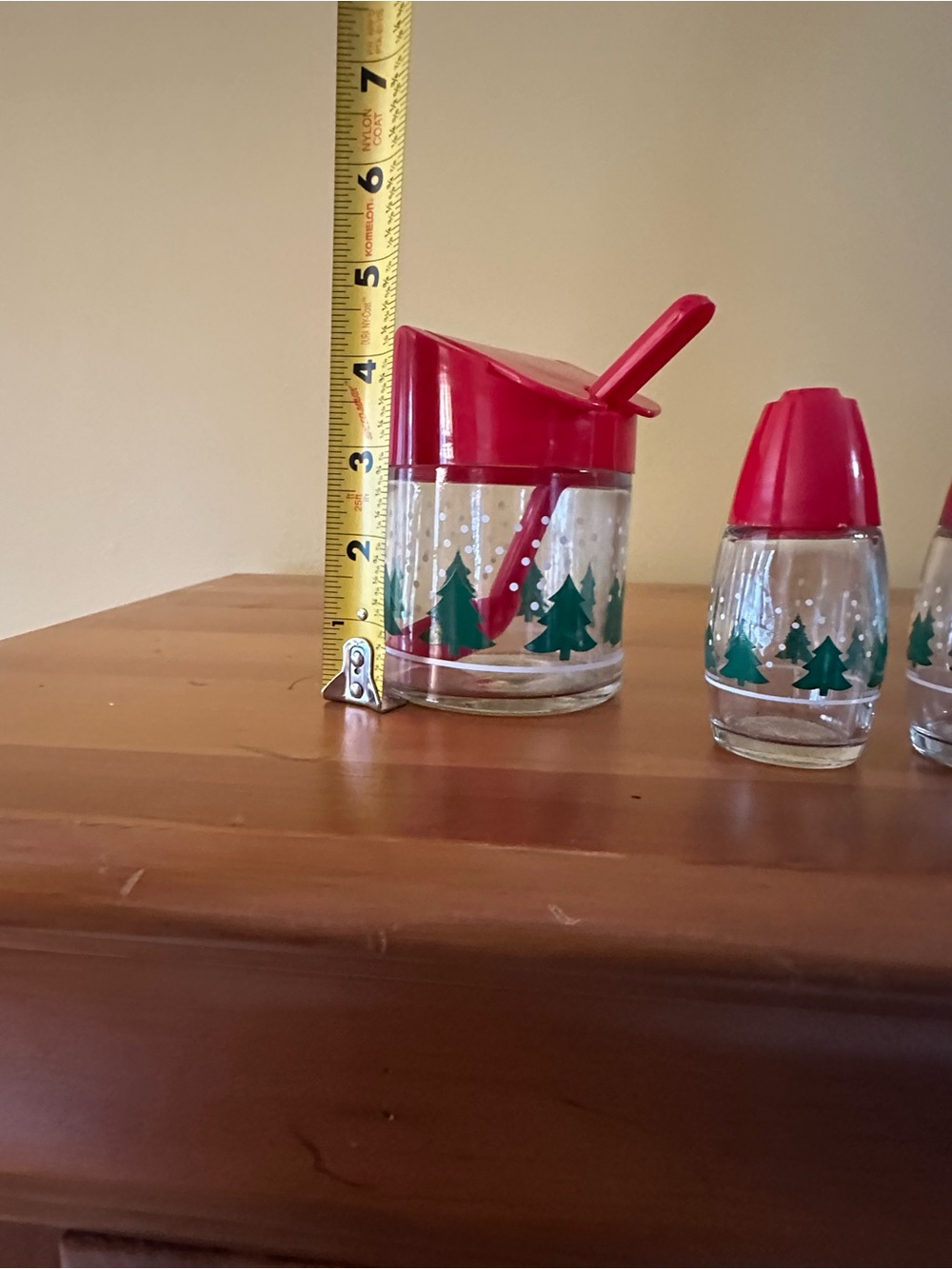 Red Holiday Glass Coffee/Condiment Server Set with Tree Motif - Picture 3 of 15
